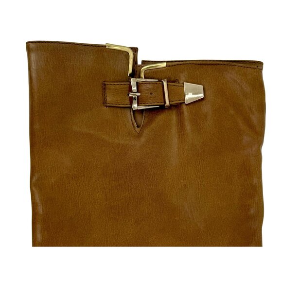 Vintage Y2K Paperfox Vegan Leather Gold Buckle Knee High Platform Heeled Boots - Picture 14 of 16